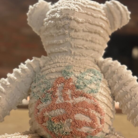 Vintage Chenille Teddy Bear Handmade Plush with Embroidered Floral Design Plush - Picture 3 of 9